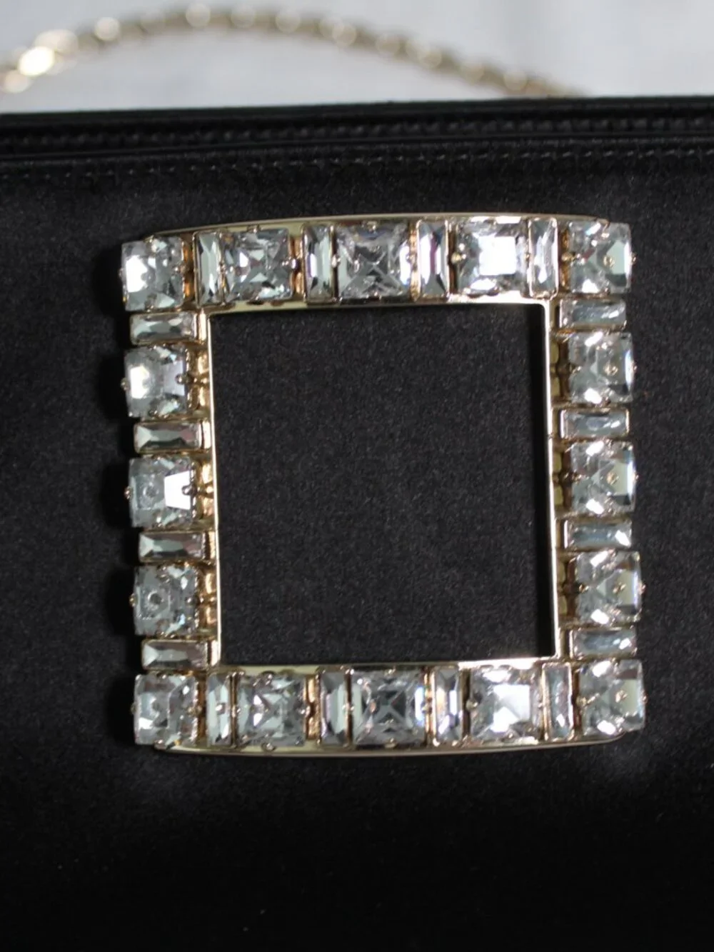 Roger Vivier Black Satin Handbag Clutch Trompette Jeweled Crystal Buckle